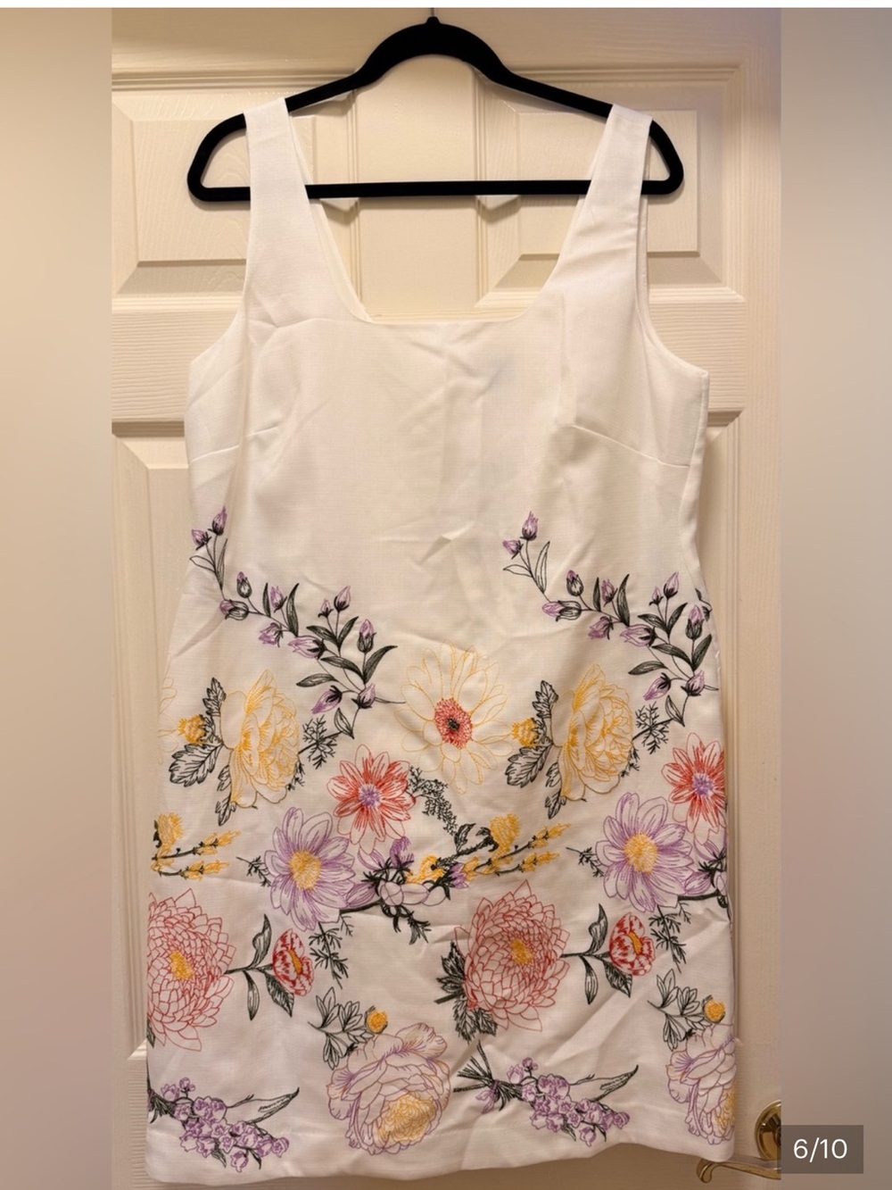 Tahari ASL White Mini dress with Pink & Yellow Floral Embroidery - Picture 6 of 10